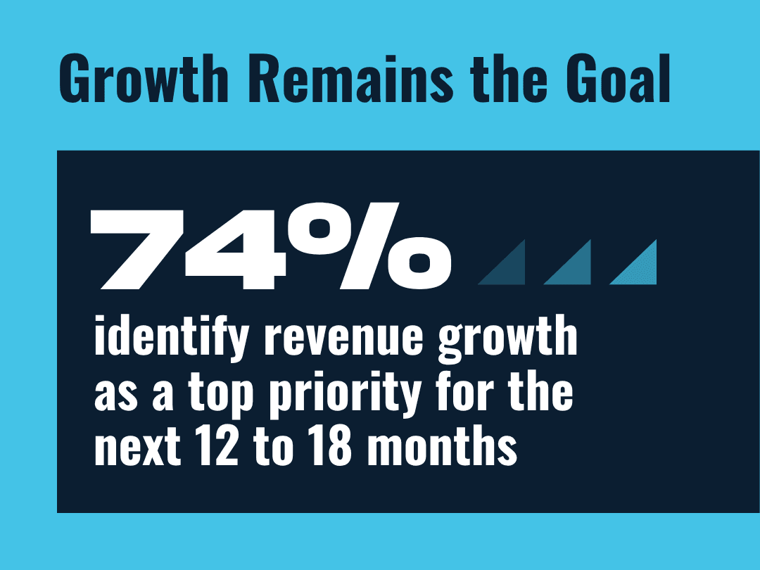 growth remains the goal - 74% identify revenue growth as a top priority for the next 12 to 18 months